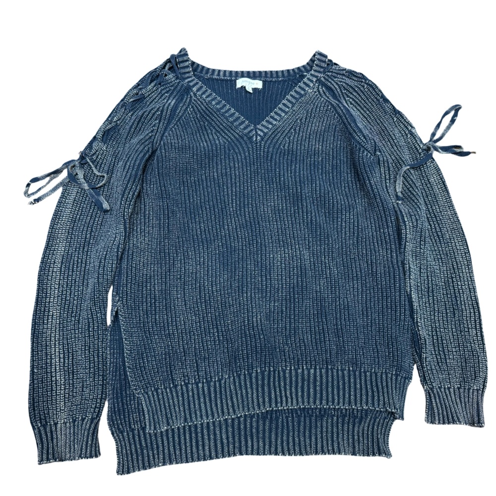 Umgee Navy V-Neck Sweater with Ribbon Ties
